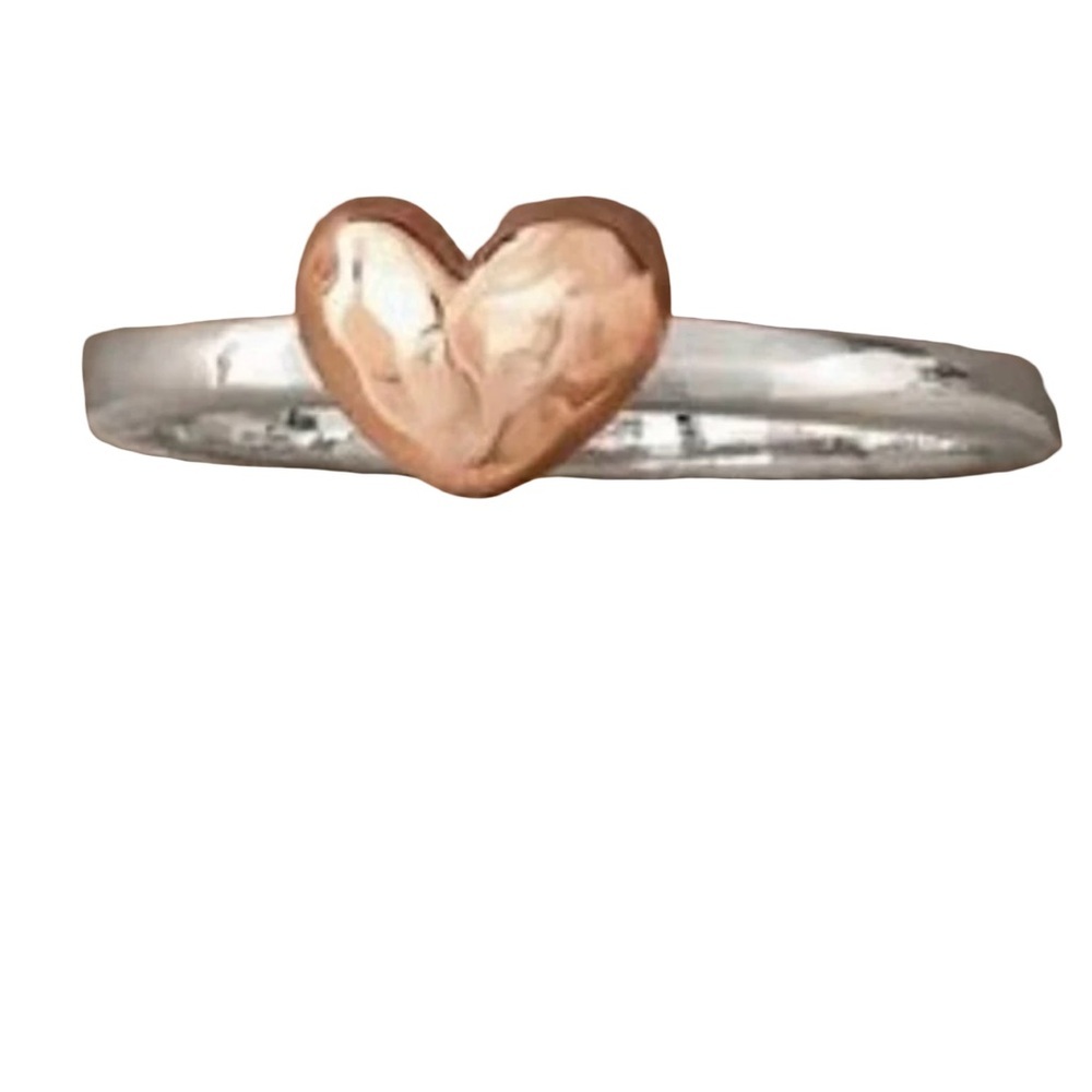 Silpada Sterling Silver Hammered Heart Ring with rose gold coloured heart size 7